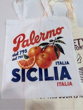 Palermo Sicilia Orange Print Canvas Tote Bags